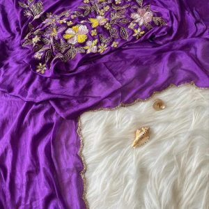 V0011-soft chinon pure handwork saree