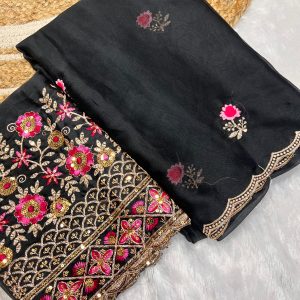 V0017-chiffon embroidery cutwork saree