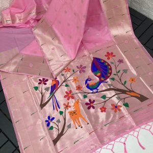 V0023-soft gold zaree paithani silk saree