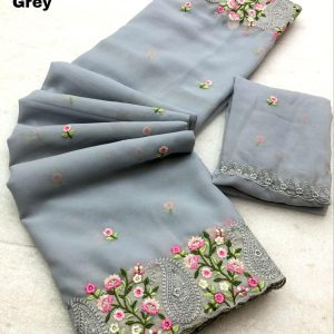 V0024-soft georgetee saree with embroidery work