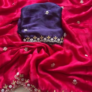 V0006-satin chiffon crush with embroidery