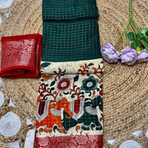 V0019-dola silk saree with elephant design