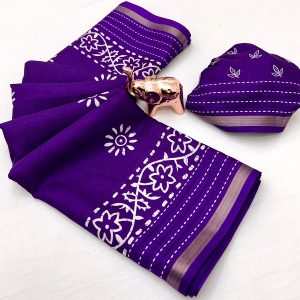 V0021-painted saree with finest katha thread work