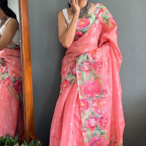 V0025-tissue zari digital print saree