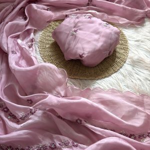 V0027-real handwork butta party saree with zimmichu fabric