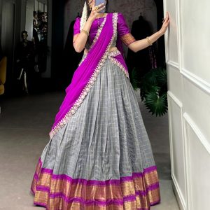 lehanga V0001-  checks with zari weaving border lehanga set