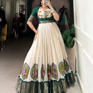 Anarkali V0004 -dola silk kalamkari print with zari weaving