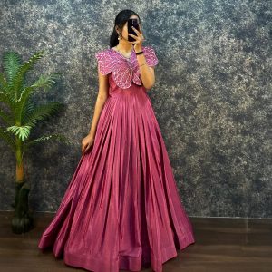 FrockV0001-soft chinon silk with embroidery work