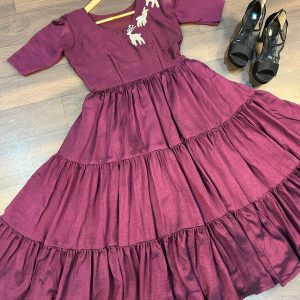 FrockV0004-embroidery crape silk dress