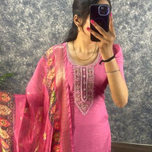 Sets V0004 - pure viscose cotton with hand work kurta+dupatta