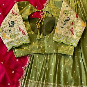 Lehanga V0008 - Paithani tissue silk with embroidery cut work