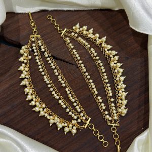V839 - gold replica 3 layers pearl  ear chains mattilu
