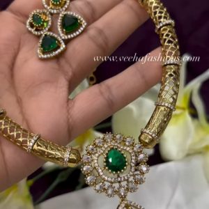 V950 - most demanding party wear green white stone kante neckset