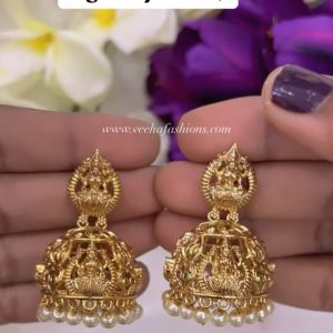 V947 - gold replica Temple design Lakshmi devi jhumkas