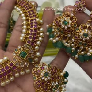 V918 - festive wear real kempu neckset
