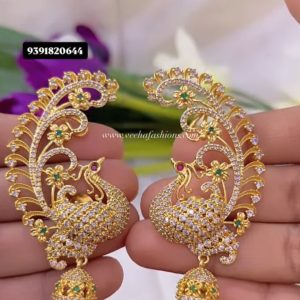 V87 - one gram gold peacock design big size earcuffs