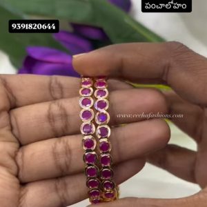 V81- pure panchaloham ruby stone bangles