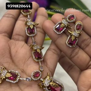 V79 - beautiful party wear trendy bird design neck set marron stone