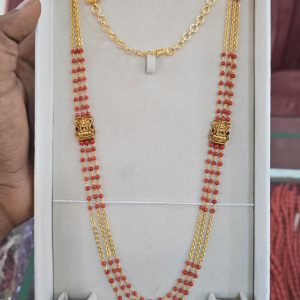 V860 - gold replica real coral step chain with nakshi side pendents