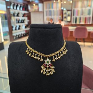 V856 - gold replica real jadav kundan neck chain with real Swarovski pearls