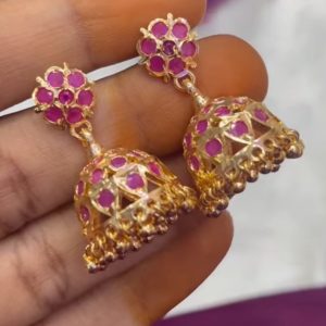 V0105 - pure panchaloham Ruby stone jhumkas