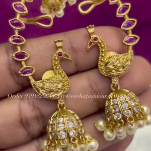 V0141 - high quality beautiful peacock earrings with attached cuffs